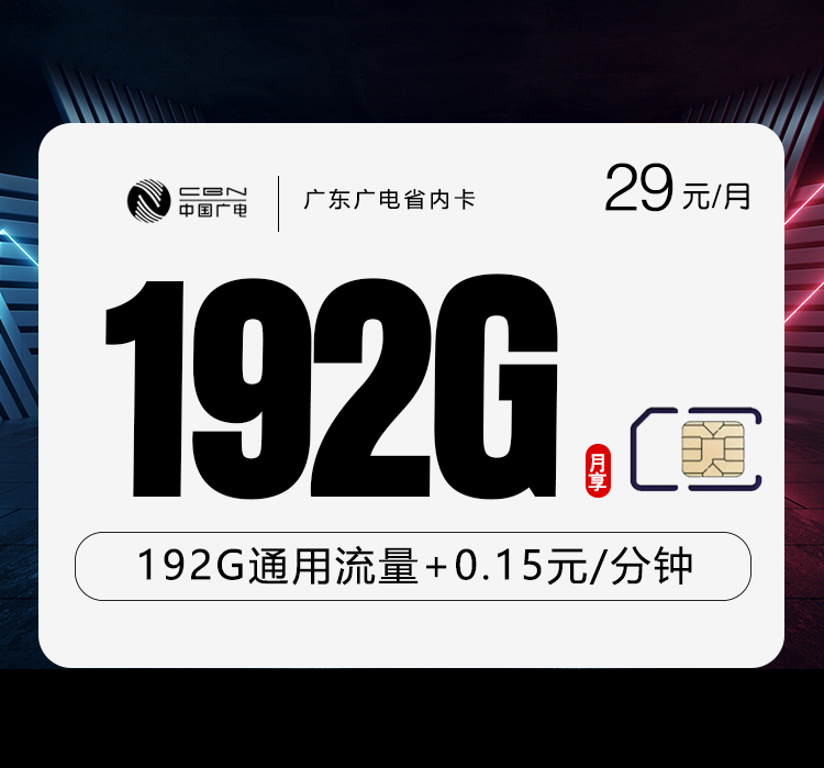 广东专属广电卡【29元192G通用流量】